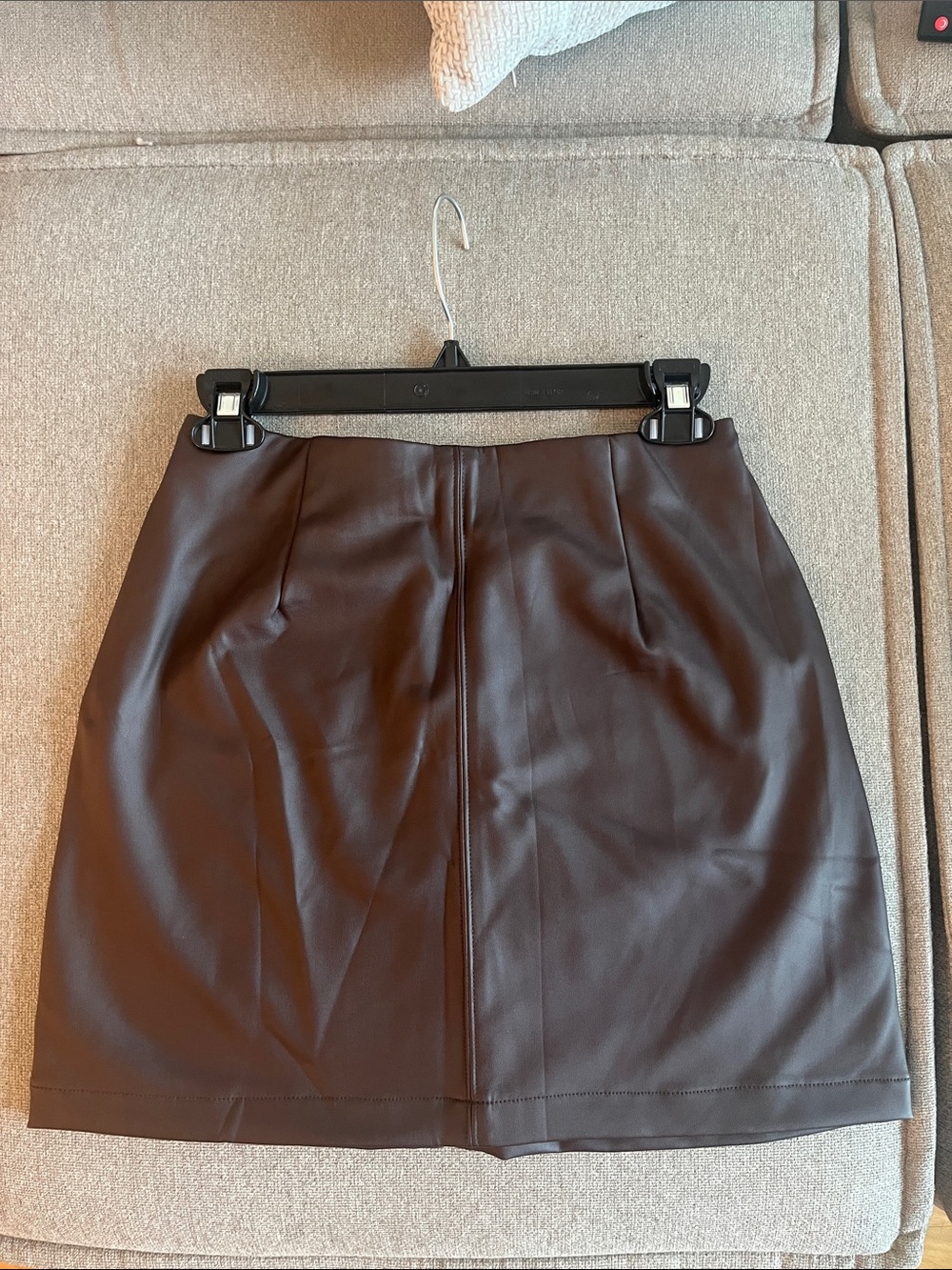 Women's Faux Leather A-Line Mini Skirt - Brown